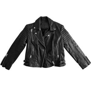 AllSaints Black Leather Jacket US 6 UK 10 EU 38 Silver Zipper Detail